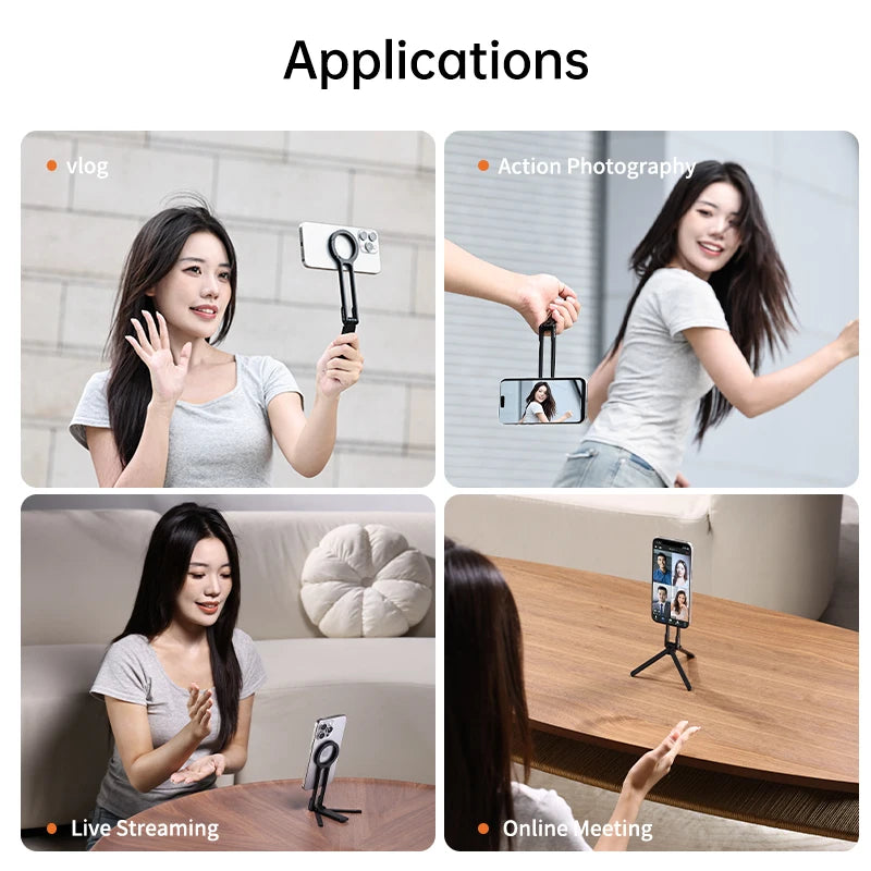 ​ MA30 Carabiner-Mounted Phone Tripod for Iphone 15 14 13 12 Pro/Pro Max Dual-Sided Magnet Tripod Desk Mount Phone Handle